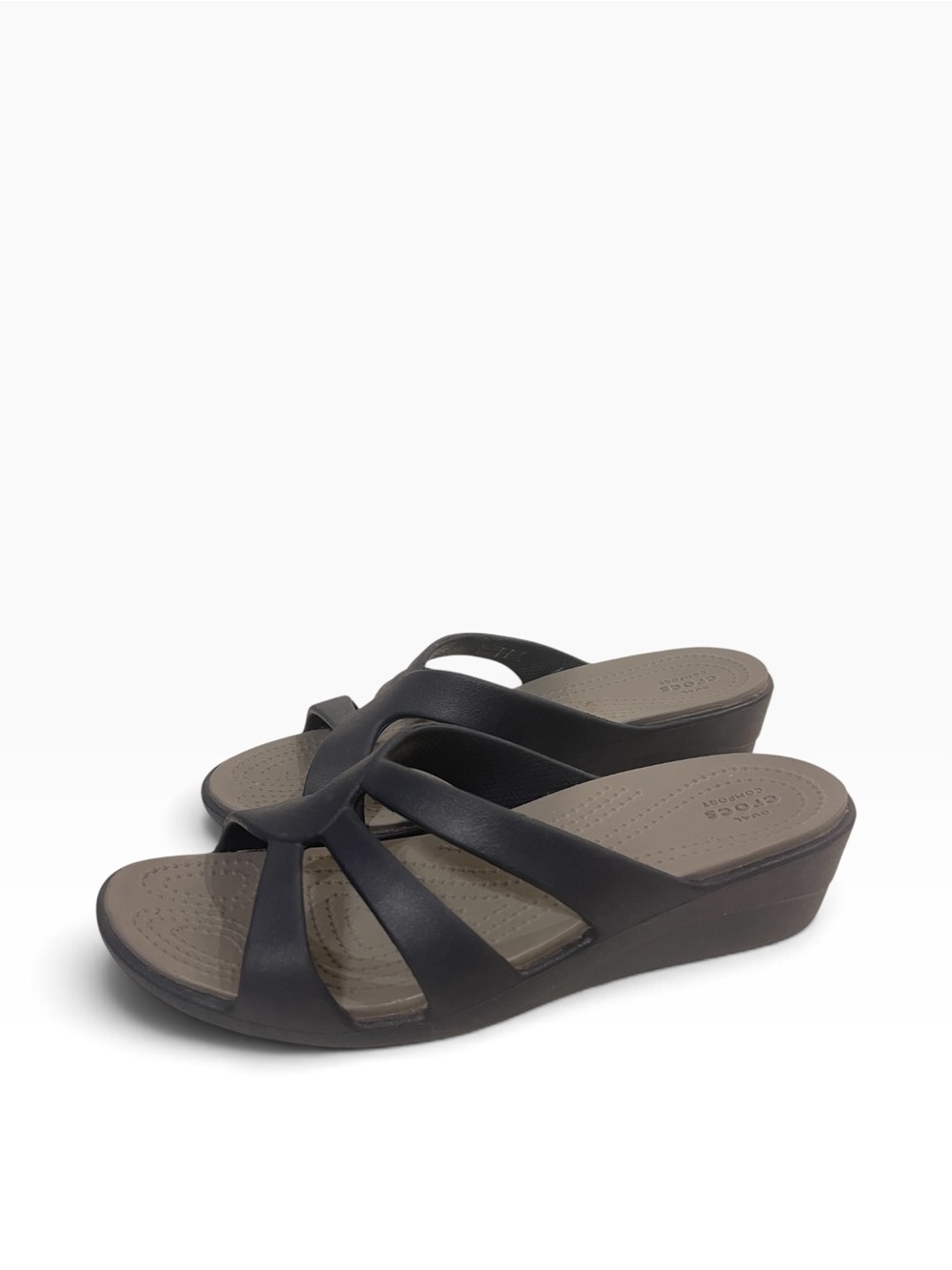CROCS Women's Sanrah Strappy Wedge Sandals Like New Navy Blue - Picture 2 of 5